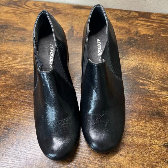 Aerosoles Sundown Wedge Boots 7 Womens Black Leather Ankle Booties Slip On New - Picture 7 of 10
